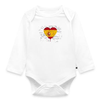 Spain Flag Heart Spanish Flag Used Look - Organic Longsleeve Baby Bodysuit - white - Front