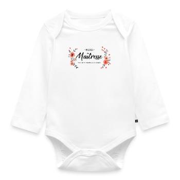 Cadeau personnalisé merci Maitresse - Body Bébé bio manches longues - blanc - Devant