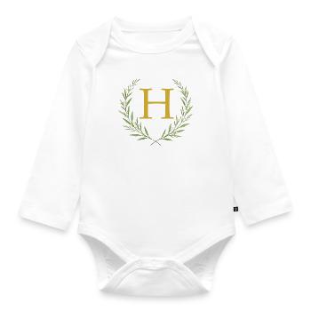 H Monogram, Eucalyptus Wreath, Personalizable - Organic Longsleeve Baby Bodysuit - white - Front