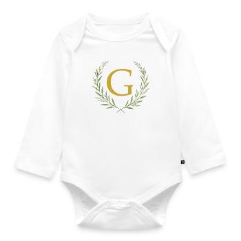 G Monogram, Eucalyptus Wreath, Personalizable - Organic Longsleeve Baby Bodysuit - white - Front