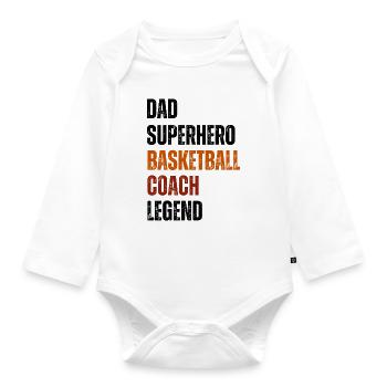 basketball coach legend dad superhero vintage text - Organic Longsleeve Baby Bodysuit - white - Front