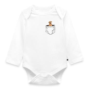 Dog in chest pocket for dog owners with Labrador - Organic Longsleeve Baby Bodysuit - white - Front