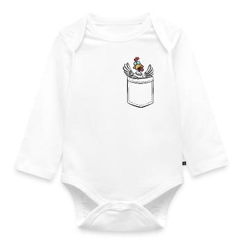 Crazy Chicken in Pocket - Chest Pocket - Organic Longsleeve Baby Bodysuit - white - Front