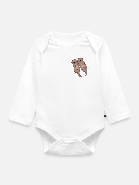 Otter halten Händchen - Baby Bio-Langarm-Body - Weiß