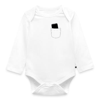 Brusttasche mit Handy - Baby Bio-Langarm-Body - Weiß - Vorne