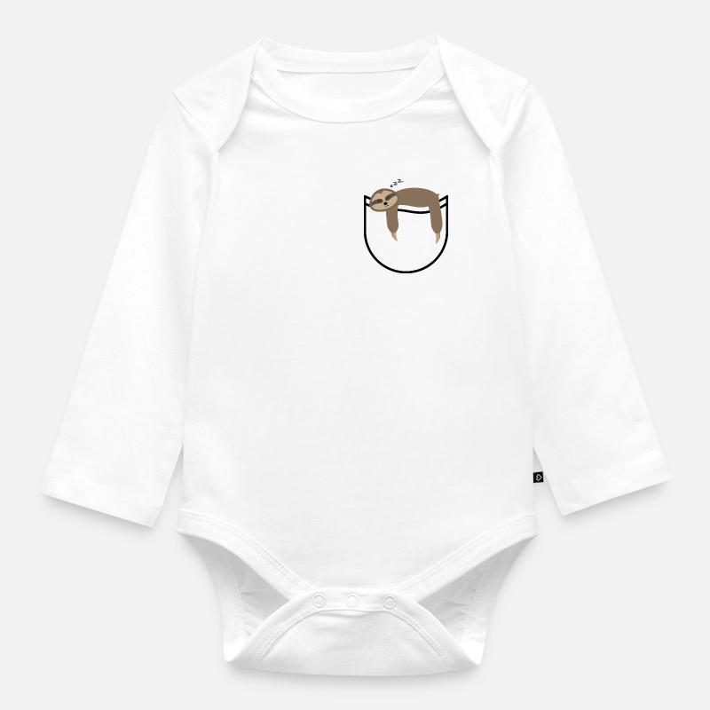 Pocket sloth - Organic Longsleeve Baby Bodysuit - white