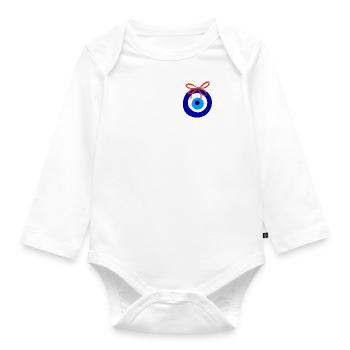 Nazar Boncuk mit Schleife - Brust - Baby Bio-Langarm-Body - Weiß - Vorne