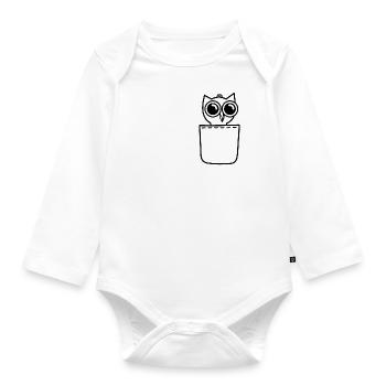 Cute baby owl in breast pocket Pocket-sized eagle owl - Organic Longsleeve Baby Bodysuit - white - Front