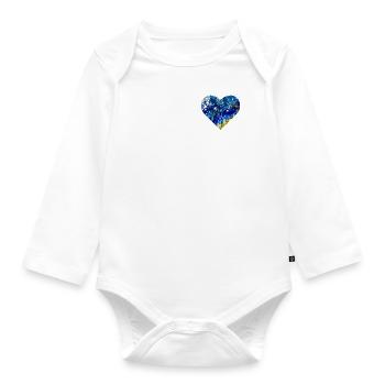 Heart painting blue white gold - Organic Longsleeve Baby Bodysuit - white - Front