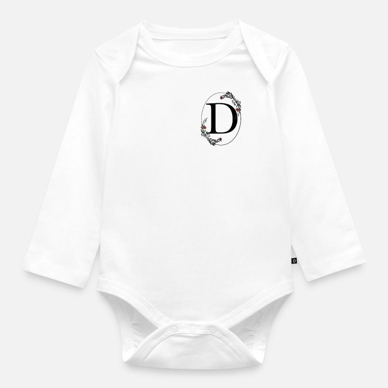 Lettre D - Body Bébé bio manches longues - blanc