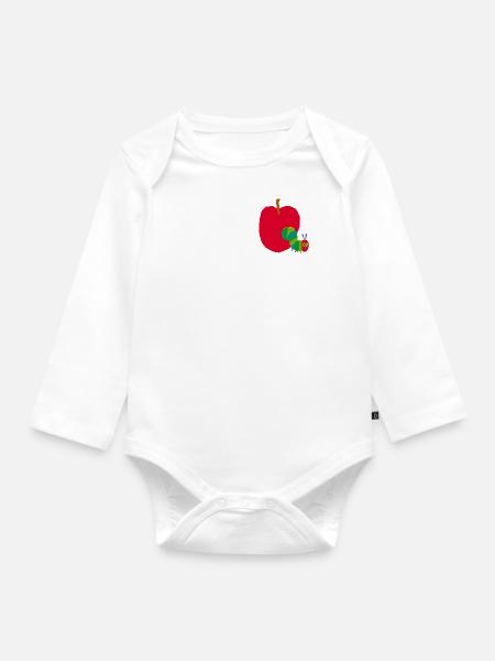 Die Kleine Raupe Nimmersatt Durch Den Apfel - Baby Bio-Langarm-Body - Weiß