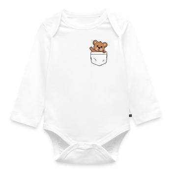 Mignon teddy d’une poche de chemise - Body Bébé bio manches longues - blanc - Devant