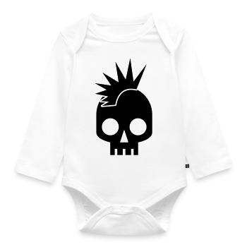 PUNK BABY skull with mohawk - Organic Longsleeve Baby Bodysuit - white - Front