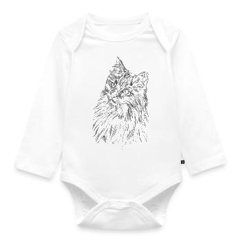 Süßes Katzengesicht - Baby Bio-Langarm-Body - Weiß - Vorne