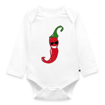 Chili rouge avec visage et lunettes de soleil - Body Bébé bio manches longues - blanc - Devant