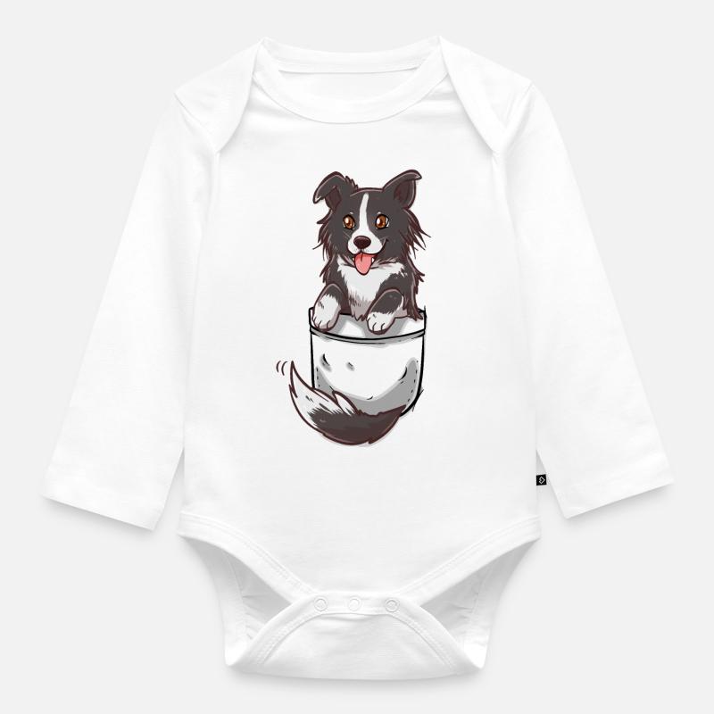 Chien de poche mignon border collie - Body Bébé bio manches longues - blanc
