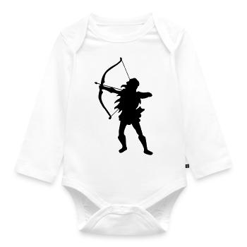archery drawing Archery silhouette woman bow - Organic Longsleeve Baby Bodysuit - white - Front