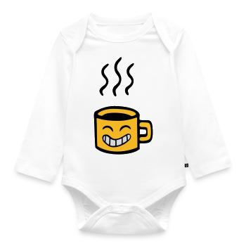 drawing cup of tea coffee kawaii funny humor fun - Organic Longsleeve Baby Bodysuit - white - Front