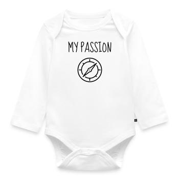 Geocaching / Geocacher / Compass / GPS - Organic Longsleeve Baby Bodysuit - white - Front