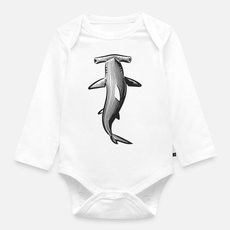 Conception de requin marteau - Body Bébé bio manches longues - blanc