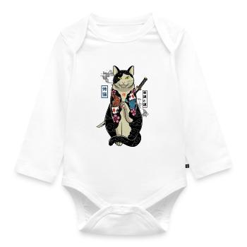 samurai cat - maneki neko - Baby Bio-Langarm-Body - Weiß - Vorne