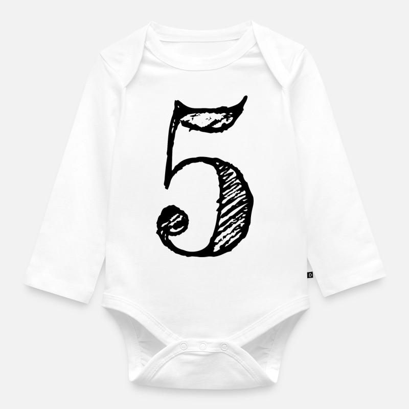 Abbildung 5 eins - Nummer 5 (hand-drawn) - Baby Bio-Langarm-Body - Weiß