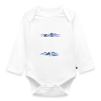 Rostock Hansestadt Ostsee Urlaubs Spruch mit Möwe - Baby Bio-Langarm-Body - Weiß - Vorne
