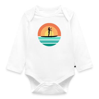 SUP Girl Stand Up Paddling Frau im Retro Sunset - Baby Bio-Langarm-Body - Weiß - Vorne