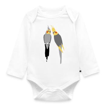 Cockatiel Lovers on heart - Organic Longsleeve Baby Bodysuit - white - Front