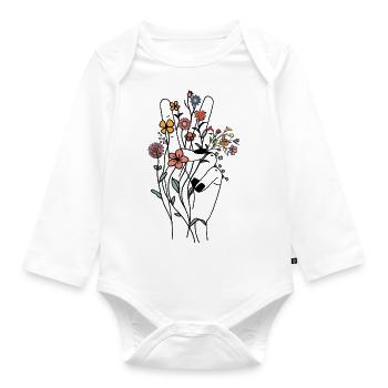 Peace hand Design / Peacezeichen - Baby Bio-Langarm-Body - Weiß - Vorne