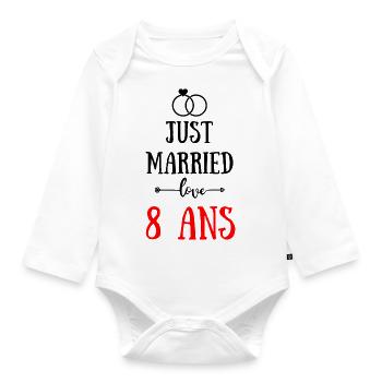 JUST MARRIED ANNIVERSAIRE DE MARIAGE 8 ANS - Body Bébé bio manches longues - blanc - Devant