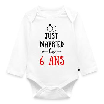 JUST MARRIED ANNIVERSAIRE DE MARIAGE 6 ANS - Body Bébé bio manches longues - blanc - Devant