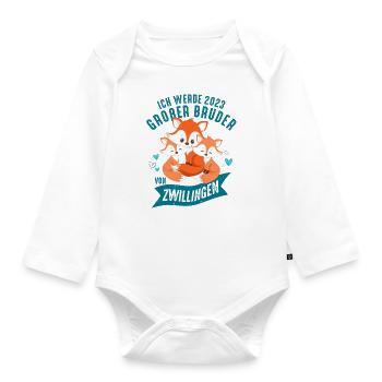 Zwillinge Schwangerschaft Fuchs Großer Bruder 2023 - Baby Bio-Langarm-Body - Weiß - Vorne