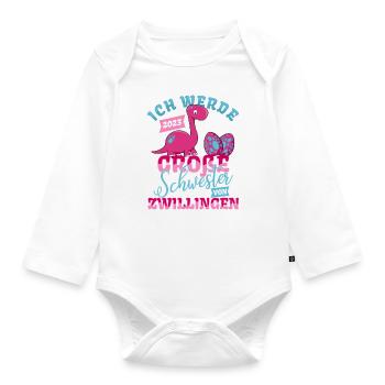 Große Schwester von Zwillingen 2023 - Zwillinge - Baby Bio-Langarm-Body - Weiß - Vorne