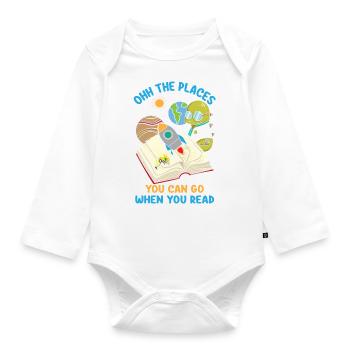 Ooh The Places You Can Go When You Read Reading - Organic Longsleeve Baby Bodysuit - white - Front