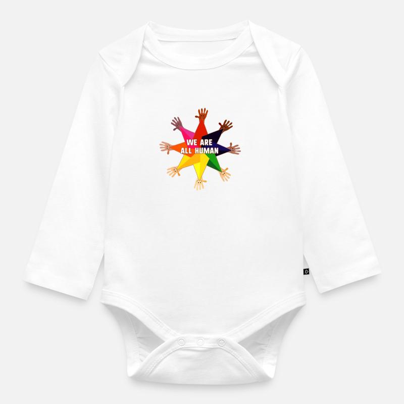 human,LGBT,Regenbogen,we are all human - Baby Bio-Langarm-Body - Weiß