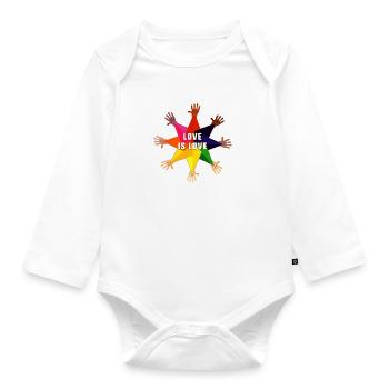 human,LGBT,Rainbow,love is love,colorful star - Organic Longsleeve Baby Bodysuit - white - Front