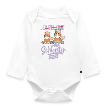 Pferde Mädchen Geschenk Große Schwester 2023 - Baby Bio-Langarm-Body - Weiß - Vorne