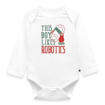 Junge mag Roboter Lustige Technik Elektronik - Baby Bio-Langarm-Body - Weiß - Vorne