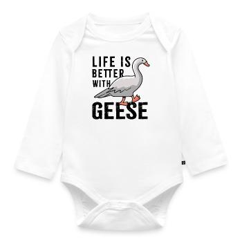 Life With Geese Nature Bird Cute Goose - Organic Longsleeve Baby Bodysuit - white - Front
