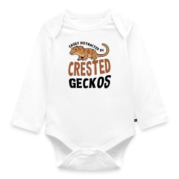 Distracted by Crested Geckos Exotic Animal Lizards - Organic Longsleeve Baby Bodysuit - white - Front