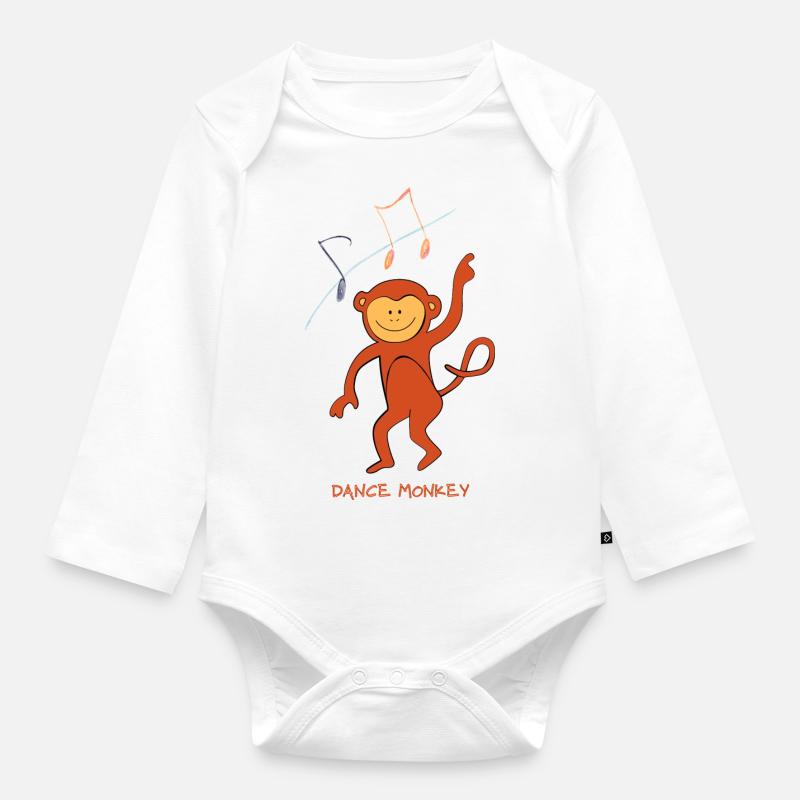 Dance Monkey - Organic Longsleeve Baby Bodysuit - white