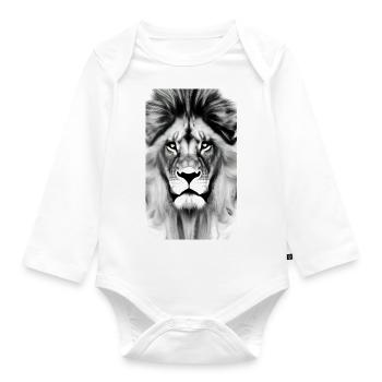 Lion Black and White - Organic Longsleeve Baby Bodysuit - white - Front