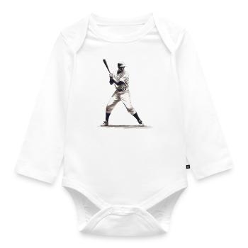 Baseball player with baseball bat - Organic Longsleeve Baby Bodysuit - white - Front