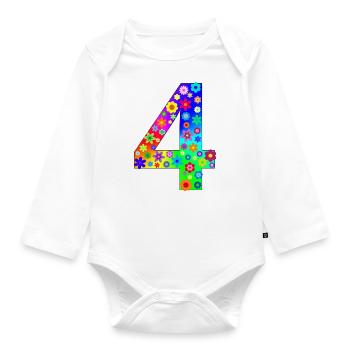 Blumen Zahl 4 - Baby Bio-Langarm-Body - Weiß - Vorne
