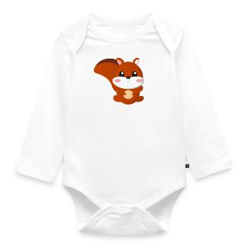 cute squirrel with a nut and - Organic Longsleeve Baby Bodysuit - white - Front
