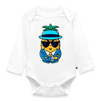 Ananas Gangster Mafia Kawaii Design - Baby Bio-Langarm-Body - Weiß - Vorne
