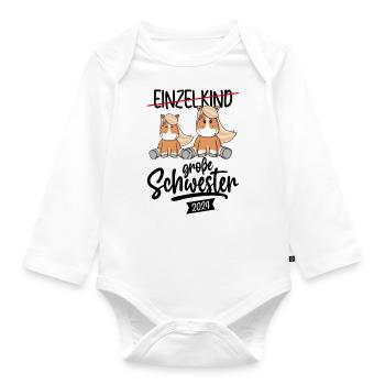 Einzelkind Große Schwester 2024 Pferd Mädchen - Baby Bio-Langarm-Body - Weiß - Vorne