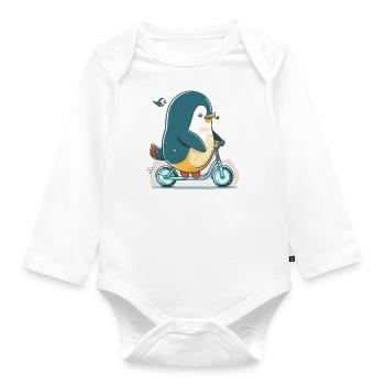 Der Pedalpinguin - Baby Bio-Langarm-Body - Weiß - Vorne