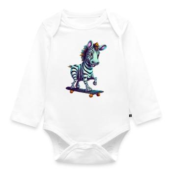 Skateboarder Zebra: Kawaii on the board - Organic Longsleeve Baby Bodysuit - white - Front